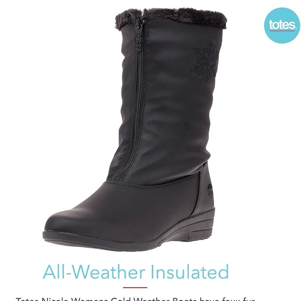 totes Black Women's Mid-Calf Insulated Winter Boots with Faux Fur Trim
